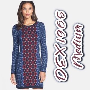 DEX Geometric Jacquard Long Sleeve Body-Con Sweater Dress, M